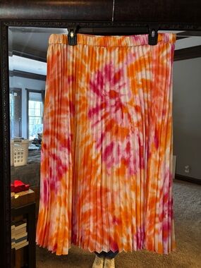 Calvin Klein Orange & Pink Pleated Midi Skirt